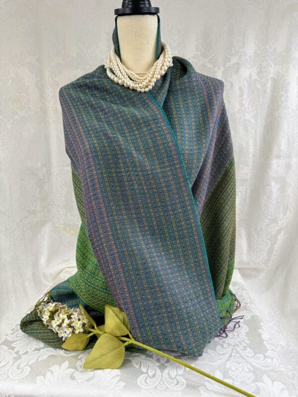 Baby Alpaca & Silk Shawl from Peru (Green) - Image 2