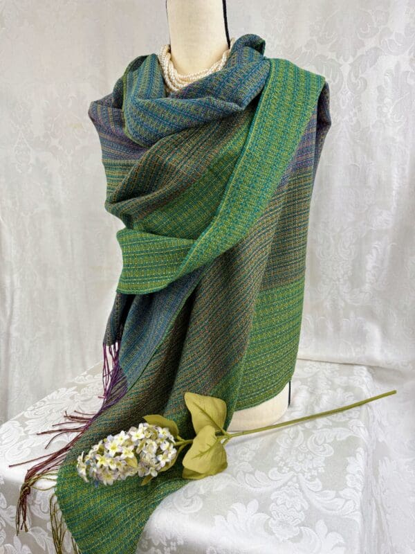 Baby Alpaca & Silk Shawl from Peru (Green) - Image 3